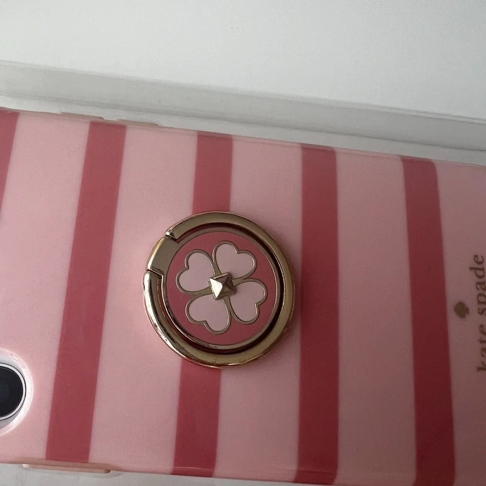 kate spade Pink and White Striped iPhone XS / X Ring Stand Case